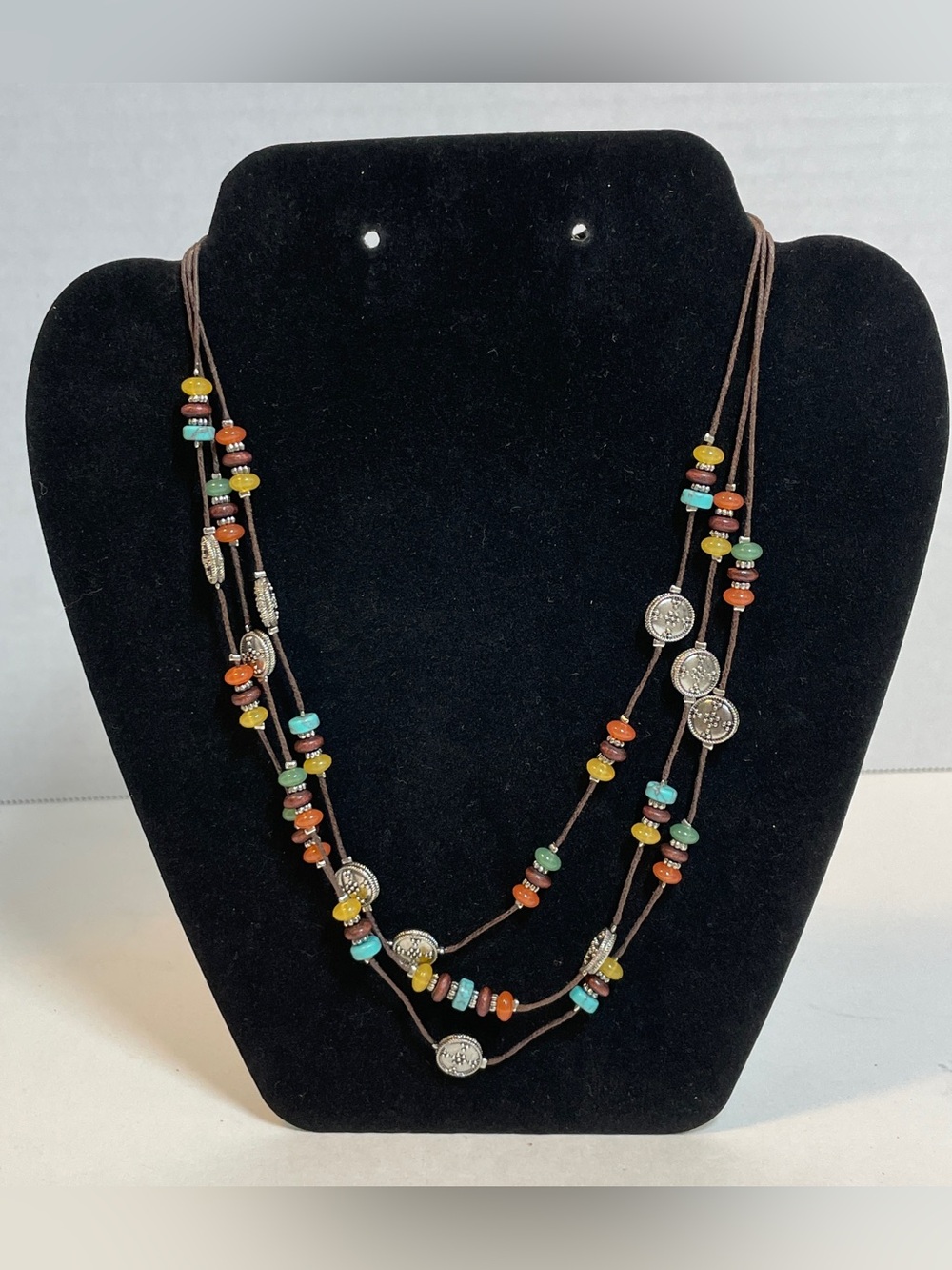 Genuine Chaps Brand Double Layer Multi Color Earth Tones Necklace, 18”
